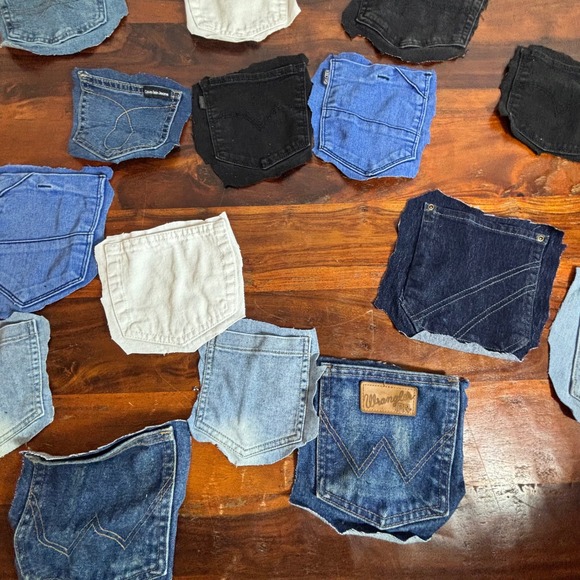15pc Mixed Denim Jean Pockets Lot Levi's Wrangler Calvin Klein DIY Upcycle Craft - Picture 5 of 7